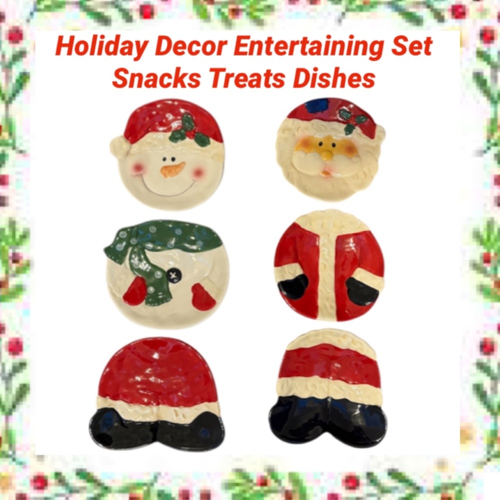 Christmas Snowman Santa Holiday Home Decor Ornament Set Serving Dish Candy Snack